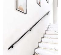 Black Round Staircase Handrail, 30-600cm Banister Hand Rail for Indoor Stair or Outdoor Steps, Metal Wrought Iron Staircase Railing Brackets Corridor Safety Support Rod(2ft/60cm)