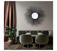 Black Round Sunburst Metal Wall Mirror - 19.7IN Starburst Decorative Mirror for Living Room, Dining Room, Hallway, and Porch - Hanging Wall Mirror