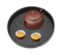 Black Round Tray,24cm 9.45inch Single Round Bar Tray Wooden Coffee Snack Food Meals Transfer Tea Coffee Snack Food Meals Serving Plate for Table Dishes Fruits Breakfast Restaurant Hotel