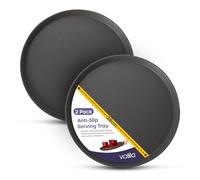 Black Round Tray - 28cm (2 Pack) Rubberized Round Trays for Food Serving and Drinks - Dishwasher Safe Non Slip Tray for Parties, Gatherings, Bars, Restaurants, and Home Use