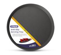 Black Round Tray - 35cm (1 Pack) Rubberized Round Trays for Food Serving and Drinks - Dishwasher Safe Non Slip Tray for Parties, Gatherings, Bars, Restaurants, and Home Use