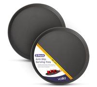 Black Round Tray - 40cm (2 Pack) Rubberized Round Trays for Food Serving and Drinks - Dishwasher Safe Non Slip Tray for Parties, Gatherings, Bars, Restaurants, and Home Use