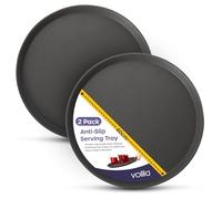 Black Round Tray - 40cm (2 Pack) Rubberized Round Trays for Food Serving and Drinks - Dishwasher Safe Non Slip Tray for Parties, Gatherings, Bars, Restaurants, and Home Use