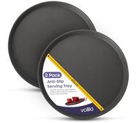 Black Round Tray - 45cm (2 Pack) Rubberized Round Trays for Food Serving and Drinks - Dishwasher Safe Non Slip Tray for Parties, Gatherings, Bars, Restaurants, and Home Use