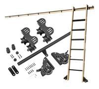 Black Round Tube Carbon Steel Rolling Track 100cm-732cm Sliding Ladder Hardware Library Silent Slide Rails Kit with Braking Floor Wheels(Telescopic,4ft/122cm Track Kit)