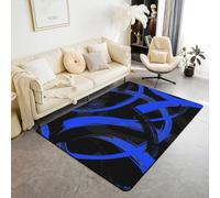 Black Royal Blue Area Rug Abstract Modern Simple Line Indoor Floor Mats Entrance Rugs for Kids Boys Girls Room Decor,Geometric Aesthetic Non Slip Absorbent Carpets, 6'6" x 4'11" (Rectangular)