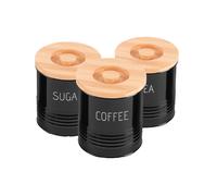 Royalford 3pc Tea Coffee Sugar Kitchen Storage Canisters Jars Containers Tins in Black Royalford Black