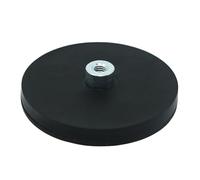 Black Rubber Coated POS Magnet Countersunk with M6 External Thread for Retail Fixing and Holding Heavy Objects - 66mm dia x 8mm high - 22kg Pull