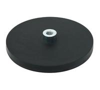 Black Rubber Coated POS Magnet Countersunk with M8 External Thread for Retail Fixing and Holding Heavy Objects - 88mm dia x 8mm high - 45kg Pull