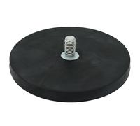 Black Rubber Coated POS Magnet Countersunk with M8 x 15mm External Thread for Retail Fixing and Holding Heavy Objects - 88mm dia x 8mm thick - 49kg Pull