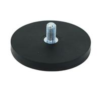 Black Rubber Coated POS Magnet Countersunk with M8 x 15mm External Thread for Retail Fixing and Holding Heavy Objects - 66mm dia x 8mm thick - 23kg Pull