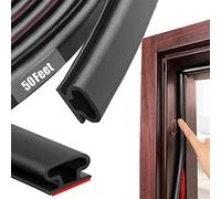 Black Rubber Weather Stripping Door Seal Strip, D Shape Door Rubber Weather Seal Strip, SelfAdhesive Weatherstripping Soundproofing Doors Sealing Strip for Windows (50 feet, Black)