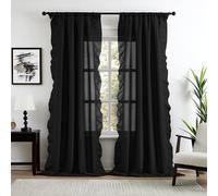 Black Ruffle Curtains 84 Inches Long 2 Panels for Bedroom Living Room Rod Pocket Light Filtering Classic Victorian Gothic Ruffle Curtains for Modern Window Drapes Privacy Decor Soft Touch Fabric 52x84
