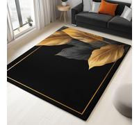 Black Rug Living Room 180 x 240 cm, Quality Luxury Gold Leaf Geometric Printed Flannel Carpet with Durable Edge Binding and a Non-Slip Underside