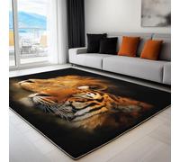 Black Rug Living Room 180 x 240 cm, Quality Minimalism Animals Lion Printed Flannel Carpet with Durable Edge Binding and a Non-Slip Underside