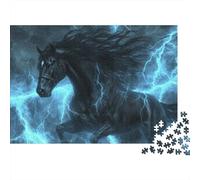Black Running Horse Jigsaw Puzzle for Adults 1000 Piece Jigsaw Puzzle Night Thunder Scene Paper Puzzle Game for Family Home Decor Gift 38x26cm/1000pcs