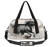 Black Running Horse Kids Overnight Duffle Bags for Girls Boys, Animal Horse Lightweight Sports Gym Bag for Kids,Small Overnight Weekender Carry on Travel Bags Dance Bag, Black Running Horse, 18.5L x
