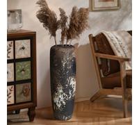 Black Rustic Ceramic Tall Floor Vase, 23.6 Inch Vintage Large Farmhouse Vase Pottery Clay Terracotta Rustic Vases for Home Decor Living Room Entryway Table Centerpieces,Kitchen,Housewarming Gifts