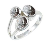 Black Rutilated Quartz Gemstone Women Silver Plated Ring C1152BL_T 1/2