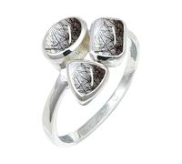 Black Rutilated Quartz Gemstone Women Silver Plated Ring C1155BL_37_(Z 1)