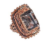 Black Rutile Quartz Rectangle Gemstone Ring 925 Sterling Silver Black Rhodium Rose Gold Plated Faceted Bezel Set Bold Cocktail Jewelry for Women Q1/2,58(18.5)