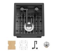 Black RV Kitchen Sink, 13x15In Stainless Steel Undermount Single Bowl Space-Saving Workstation Kitchen&Bar Sink Come With Foldable Faucet,Cutting Board,SS Grid Nice For RV,Tiny Home,Small Bar