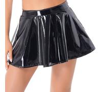 (black, S) 2023 New Pleated Skirt Unlined Stripped Skirt Pu Imitation Leather Pleated Skirt Elastic Skirt