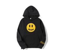 (black, S) Printed Drew House Justin Bieber Monogram Men's and Women's Casual Loose Hooded Sweatshirt