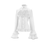 (BLACK, S) Victorian Blouse Womens Gothic Pirate Shirt Vintage Long Sleeve Lotus Ruffle Tops