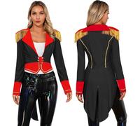 (black, S) Women Circus Ringmaster Costume Tassel Long Sleeve Tailcoat Jacket Halloween Cosplay Outerwear