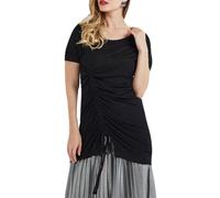 (Black, S) Women Long T Shirt Ruched Drawstring Casual Blouse