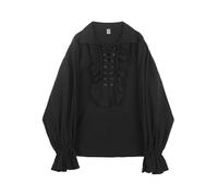 (black, S) Women's Pirate Shirt Vampire Prince Poet Shirts Medieval Buccaneer Frills Lace Up Renaissance Vintage Gothic Blouse Tops