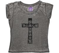 Black Sabbath T Shirt Vintage Cross Official Womens Charcoal Grey Burnout XL