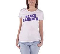 Band Monkey Black Sabbath Ladies T-Shirt Wavy Logo Vintage (Retail Pack) White