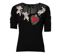 Black Sacred Heart Embroidered Crewneck Top - female - Dolce & Gabbana - Blouses - Black - XS - Blouses & Shirts XS