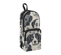 Black Sad Dogs Pencil Case, Big Capacity Pen Bag with Compartment Students Schoolbag Shape Stationery Organizer Pencil Pouch Marker Case for School Office Work