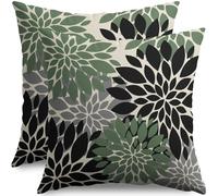 Black Sage Green Pillow Covers 20X20 Inch Set of 2, Spring Summer Floral Dahlia Flower Cream Decorative Throw Pillow Covers Outdoor Modern Farmhouse Cushion Case for Home Couch Sofa Bed Decor
