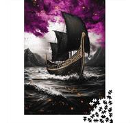 Black Sailing Ship 1000 Piece Jigsaw Puzzle Paper Puzzle for Adults Mysterious Ocean Night Relaxing Focus Family Home Gift 38x26cm/1000pcs