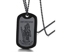 Black Saint Christopher Necklace for Son Stainless Steel St.Christopher Dog Tag Medal Keep You Safe Jewellery Christian Necklaces Amulet Gifts for Children Kids