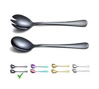 Black Salad Server Set, Berglander Stainless Steel Salad Serving Set With Titanium Black Plating, Salad Servers, Salad Spoon, Salad Fork, Pack of 2 (Shiny Black)