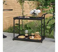 Black Salon Cart 100x45x83 cm Wicker Resin Bar Cart with 4 Wheels Garden Trolley for Ample Storage Perfect for Drinks Dishes and Delicious Fruits