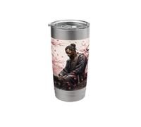 Black Samurai African Yasuke Meditating Under Cherry Blossom Stainless Steel Insulated Tumbler
