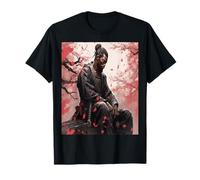 Black Samurai African Yasuke Meditating Under Cherry Blossom T-Shirt