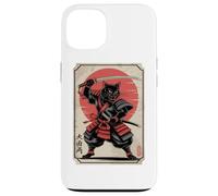 Black Samurai Cat Katana Japanese Kanji Characters Sun Case for iPhone 13