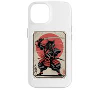 Black Samurai Cat Katana Japanese Kanji Characters Sun Case for iPhone 14