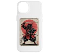 Black Samurai Cat Katana Japanese Kanji Characters Sun Case for iPhone 14 Plus
