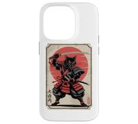 Black Samurai Cat Katana Japanese Kanji Characters Sun Case for iPhone 14 Pro