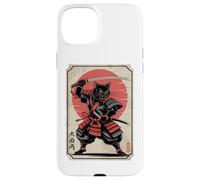 Black Samurai Cat Katana Japanese Kanji Characters Sun Case for iPhone 15 Plus