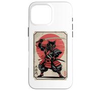 Black Samurai Cat Katana Japanese Kanji Characters Sun Case for iPhone 16 Pro Max