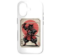 Black Samurai Cat Katana Japanese Kanji Characters Sun Case for iPhone 17